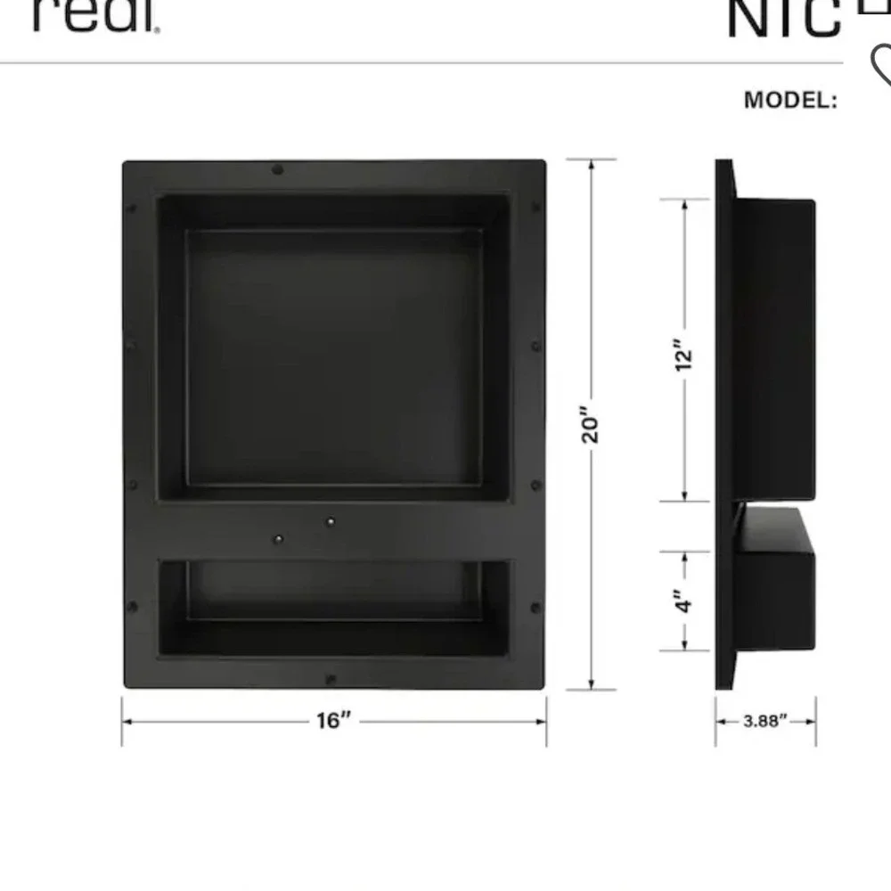 Tile Redi Double Shower Niche 16x20 Black Recessed Shower Shelf